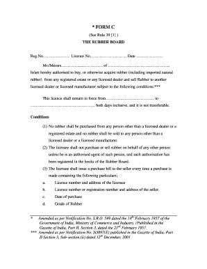 Rubber Board Licence Form