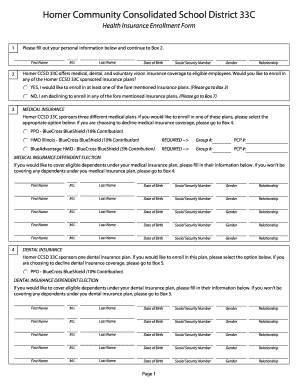 Homer CCSD 33C Health Insurance Enrollment Form