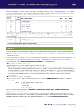 Rhode Island Residential Electric Heating & Cooling Rebate Application 2016