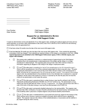 Ohio Child Support Order Review Request