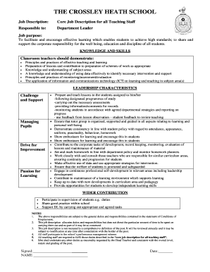 Core Job Description for Teaching Staff