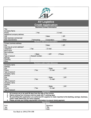 AV Logistics Credit Application