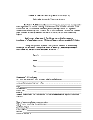 Foreign Organization Questionnaire