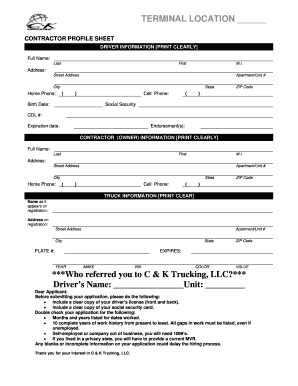 Truck Driver Application Form