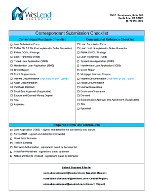 Conventional Loan Submission Checklist
