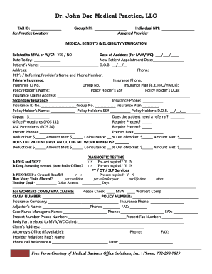 Medical Benefits Eligibility Verification Form