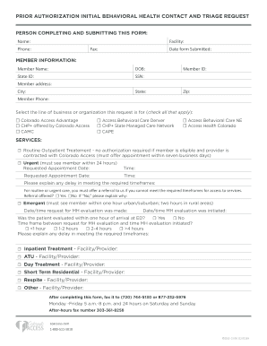 Prior Authorization Initial Behavioral Health Contact and Triage Request