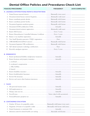 Dental Office Policies and Procedures Checklist