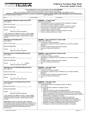 Publicly Funded High Risk Vaccine Order Form