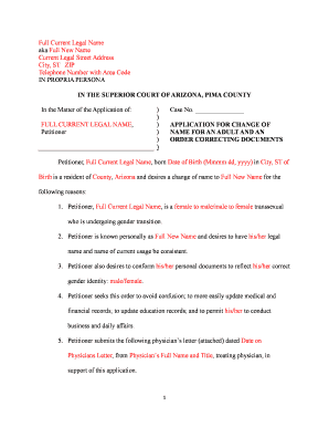 Arizona Adult Name Change Application