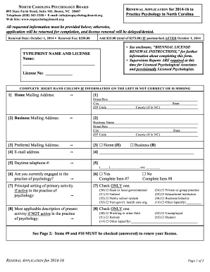 North Carolina Psychology Board Renewal Application