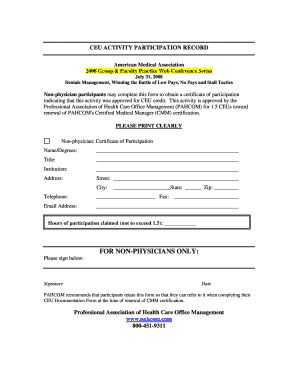Non-Physician CEU Activity Participation Record