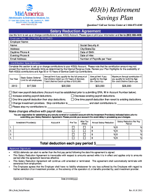 403(b) Retirement Savings Plan Salary Reduction Agreement