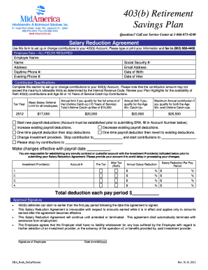 403(b) Retirement Savings Plan Salary Reduction Agreement