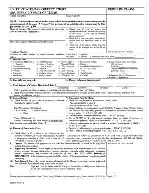 US Bankruptcy Court Proof of Claim Form
