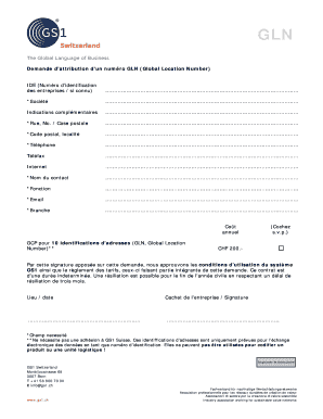 Demande d’attribution d’un numéro GLN