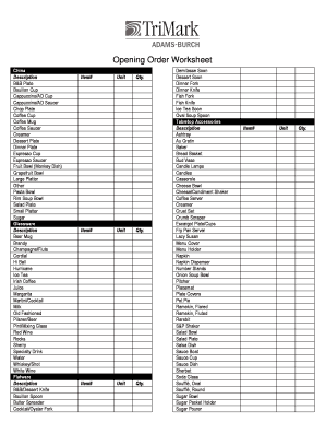 Restaurant Inventory Worksheet