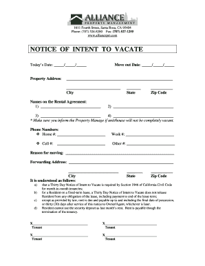 California Notice of Intent to Vacate