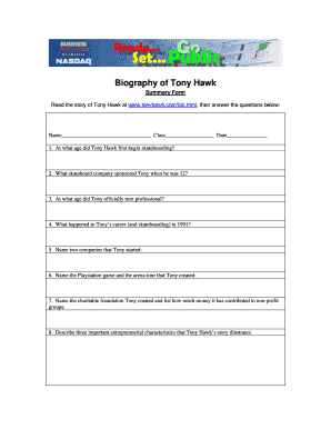 Tony Hawk Biography Summary Form