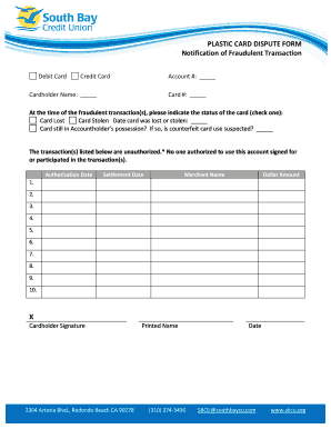 Plastic Card Dispute Form