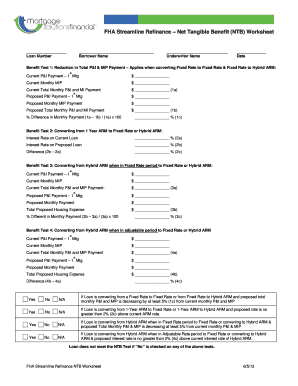 FHA Streamline Refinance Net Tangible Benefit Worksheet