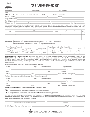 Boy Scouts of America Tour Plan Worksheet