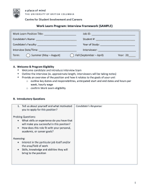 Work Learn Program Interview Framework