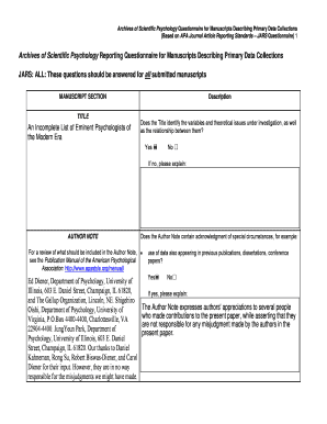 Archives of Scientific Psychology Questionnaire for Manuscripts