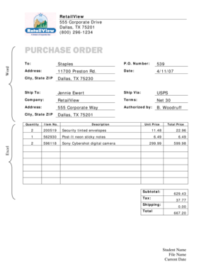 Po format word - purchase order sample