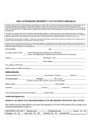 Pre-Authorized Property Tax Payment Authorization