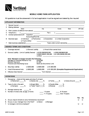 Mobile Home Park Insurance Application