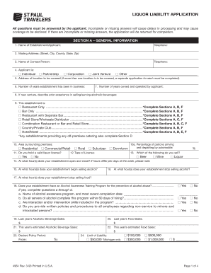 Liquor Liability Insurance Application