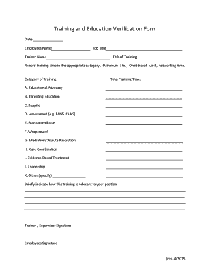 Training and Education Verification Form