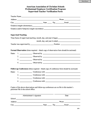 Supervised Teacher Verification Form