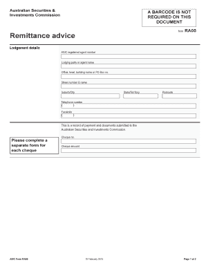 ASIC Form RA05 Remittance Advice