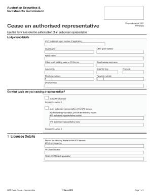 ASIC Cease a Representative Form