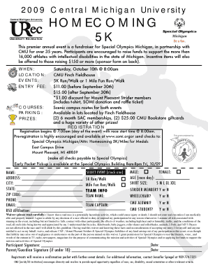 Central Michigan University Homecoming 5K Registration Form