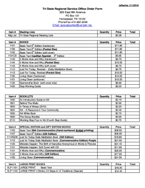 Tri State Regional Service Office Order Form