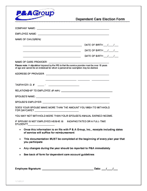 Dependent Care Election Form