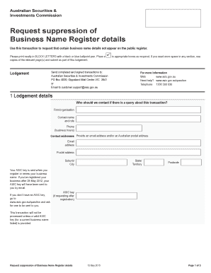 Request Suppression of Business Name Register Details