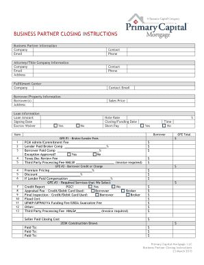 Business Partner Closing Instructions