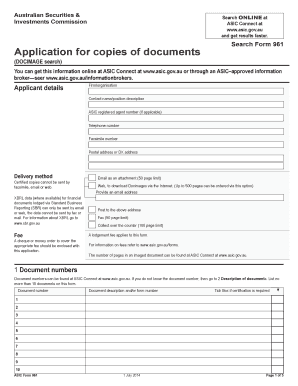 ASIC Form 961 Application for Copies of Documents