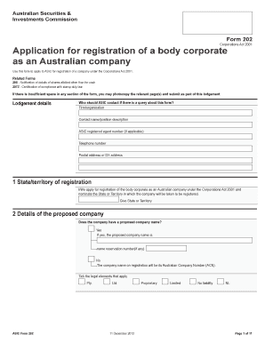 ASIC Form 202 Application for Company Registration