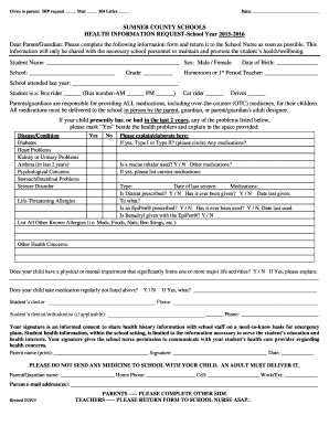 Sumner County Schools Health Information Request