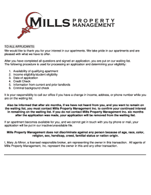 Mills Property Management Low Income Housing Application