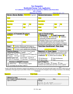 New Hampshire Residential Energy Code Compliance Form