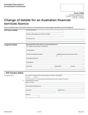 Australian Financial Services License Change of Details Form