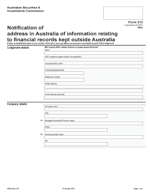 ASIC Form 313 Notification of Financial Records Address