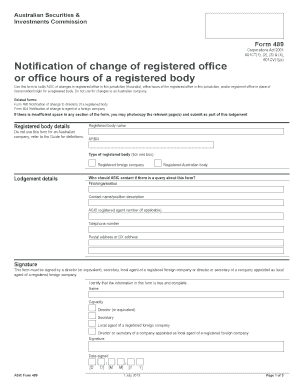 ASIC Form 489 Notification of Change of Registered Office or Office Hours