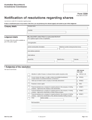 ASIC Form 2205 Notification of Resolutions Regarding Shares